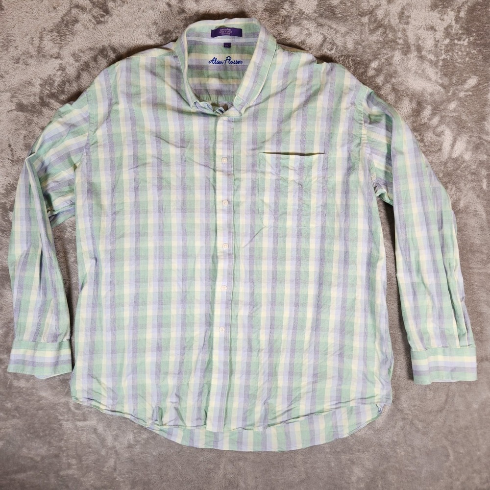 Alan Flusser‎ Shirt Men's 2XL XXL Pastel Plaid Cotton Long Sleeve Button Easter